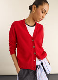 Ruth V-Neck Italian Wool Cardigan - Crimson Red Baukjen