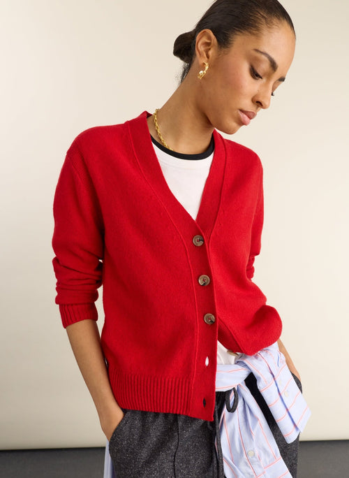 Ruth V-Neck Italian Wool Cardigan - Crimson Red Baukjen