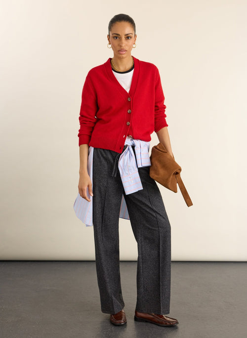 Ruth V-Neck Italian Wool Cardigan - Crimson Red Baukjen