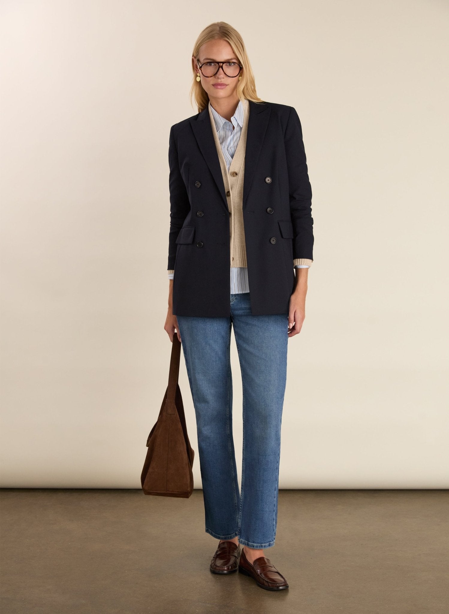 Ruth Wool with Cashmere V - Neck Cardigan - Sand Baukjen