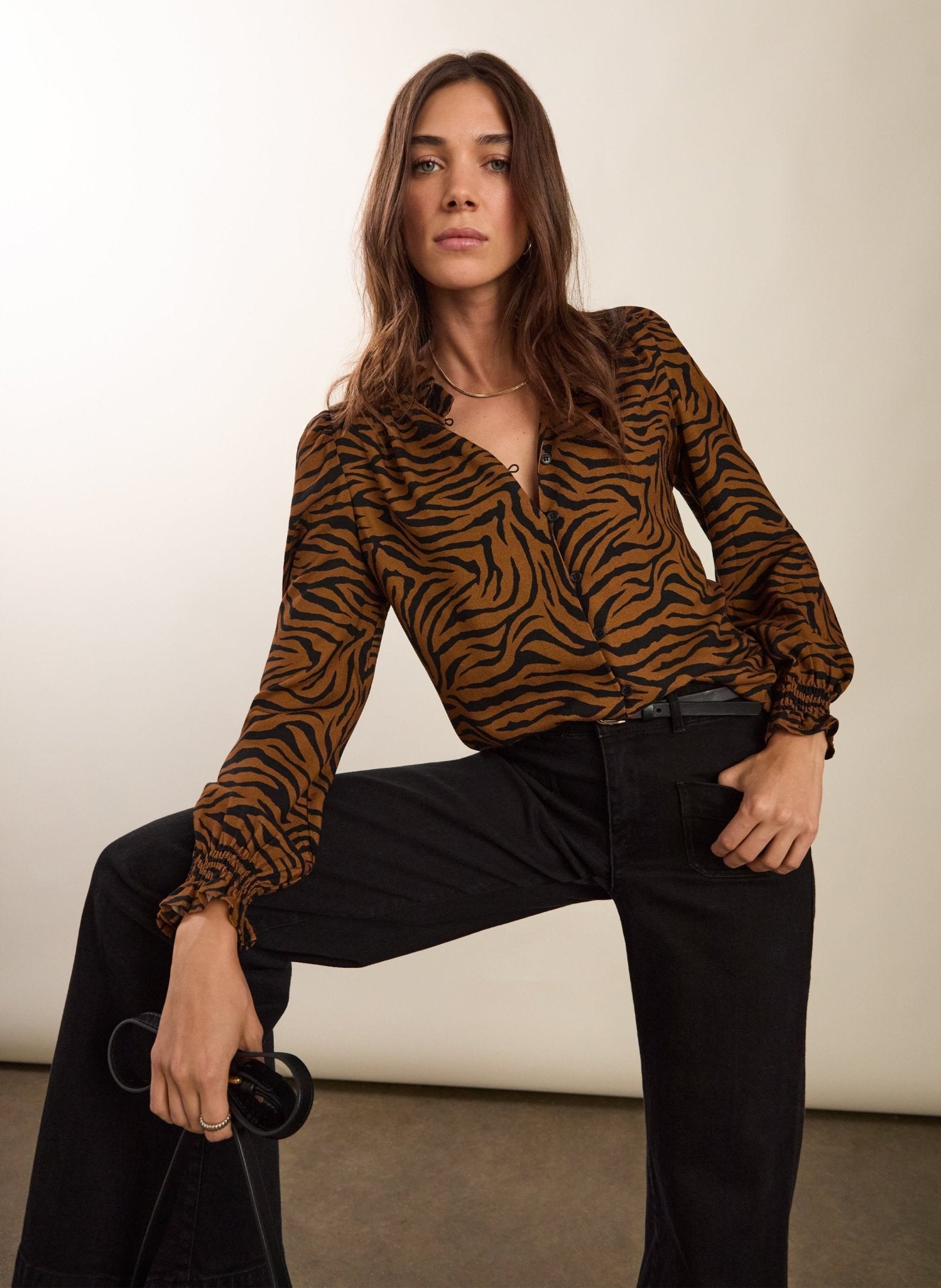 Sabrina Printed Blouse - Chocolate Tiger | Baukjen