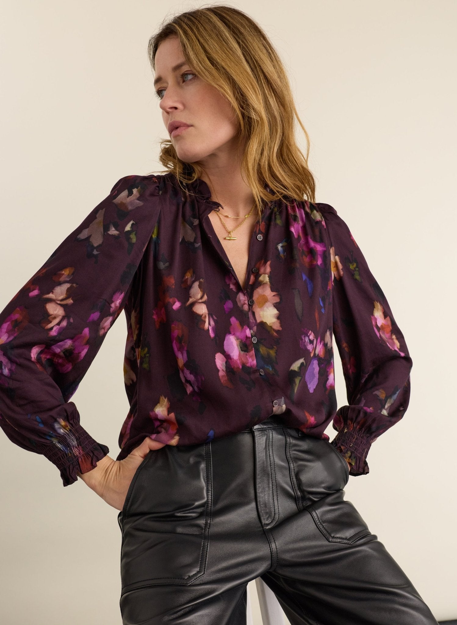 Sabrina Printed Blouse - Plum Watercolour Floral Baukjen