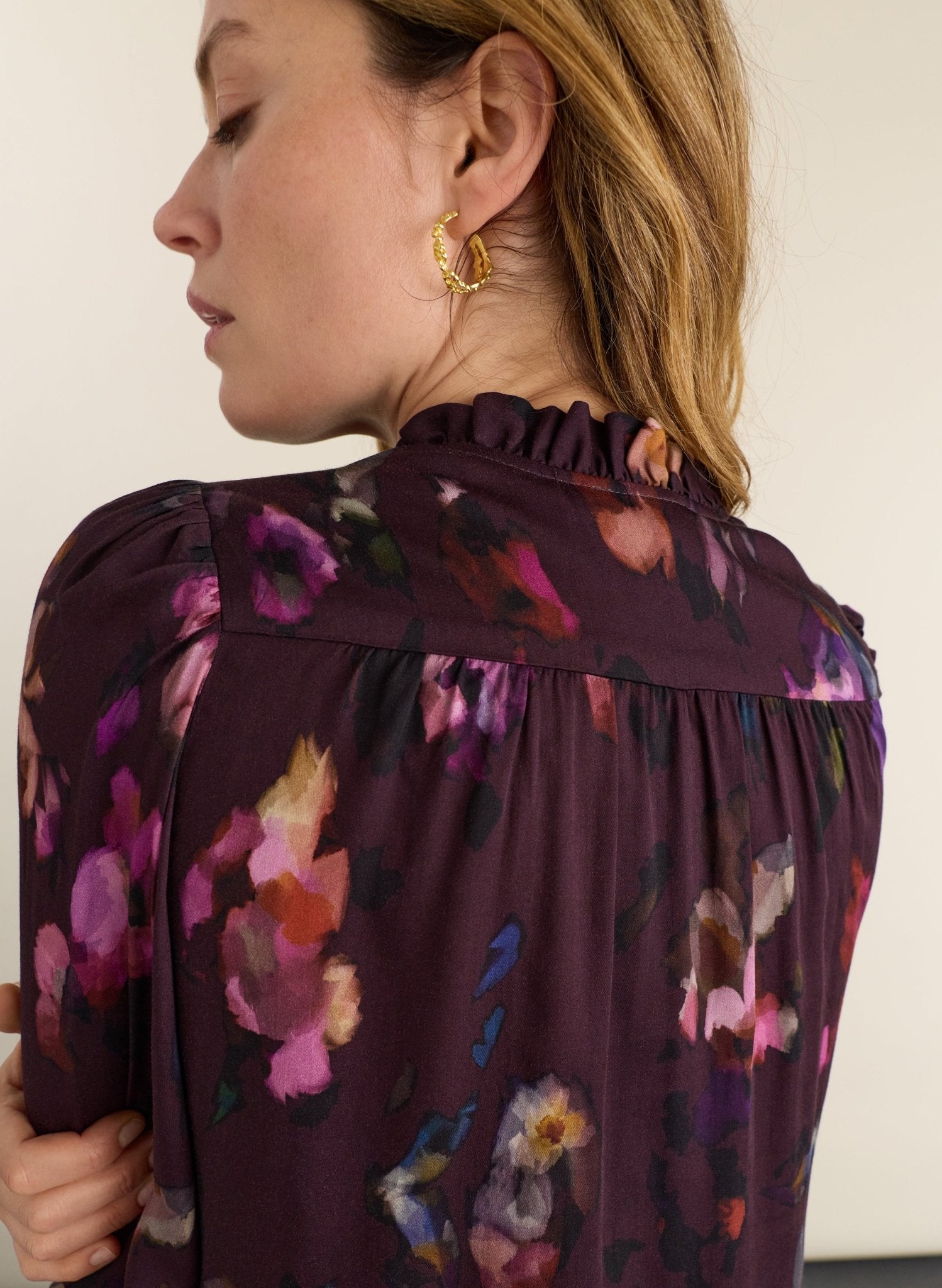Sabrina Printed Blouse - Plum Watercolour Floral Baukjen
