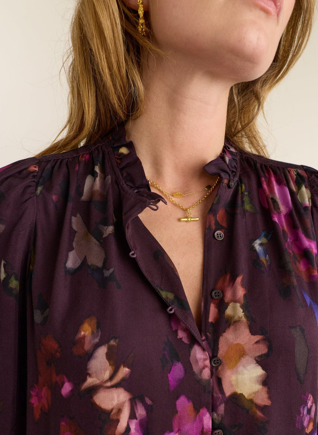 Sabrina Printed Blouse - Plum Watercolour Floral Baukjen