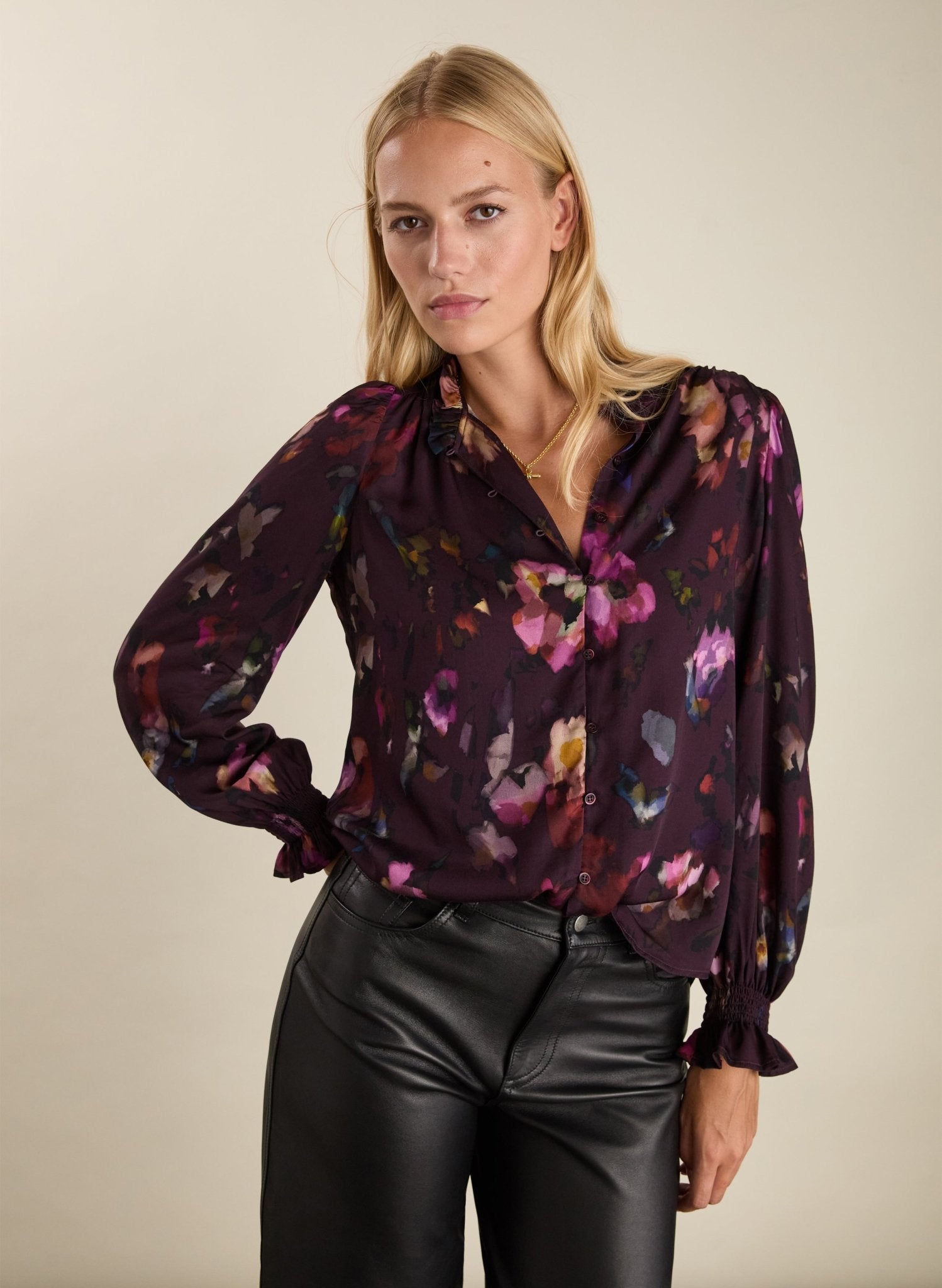 Sabrina Printed Blouse - Plum Watercolour Floral Baukjen