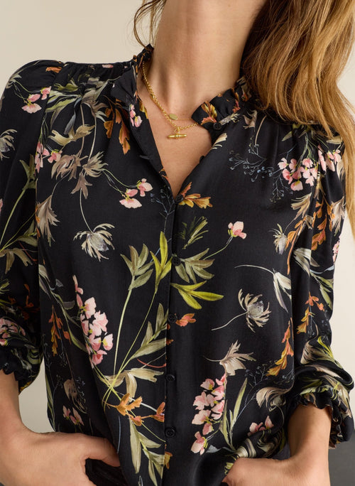 Sabrina Puff Sleeve Blouse - Black Floral Baukjen