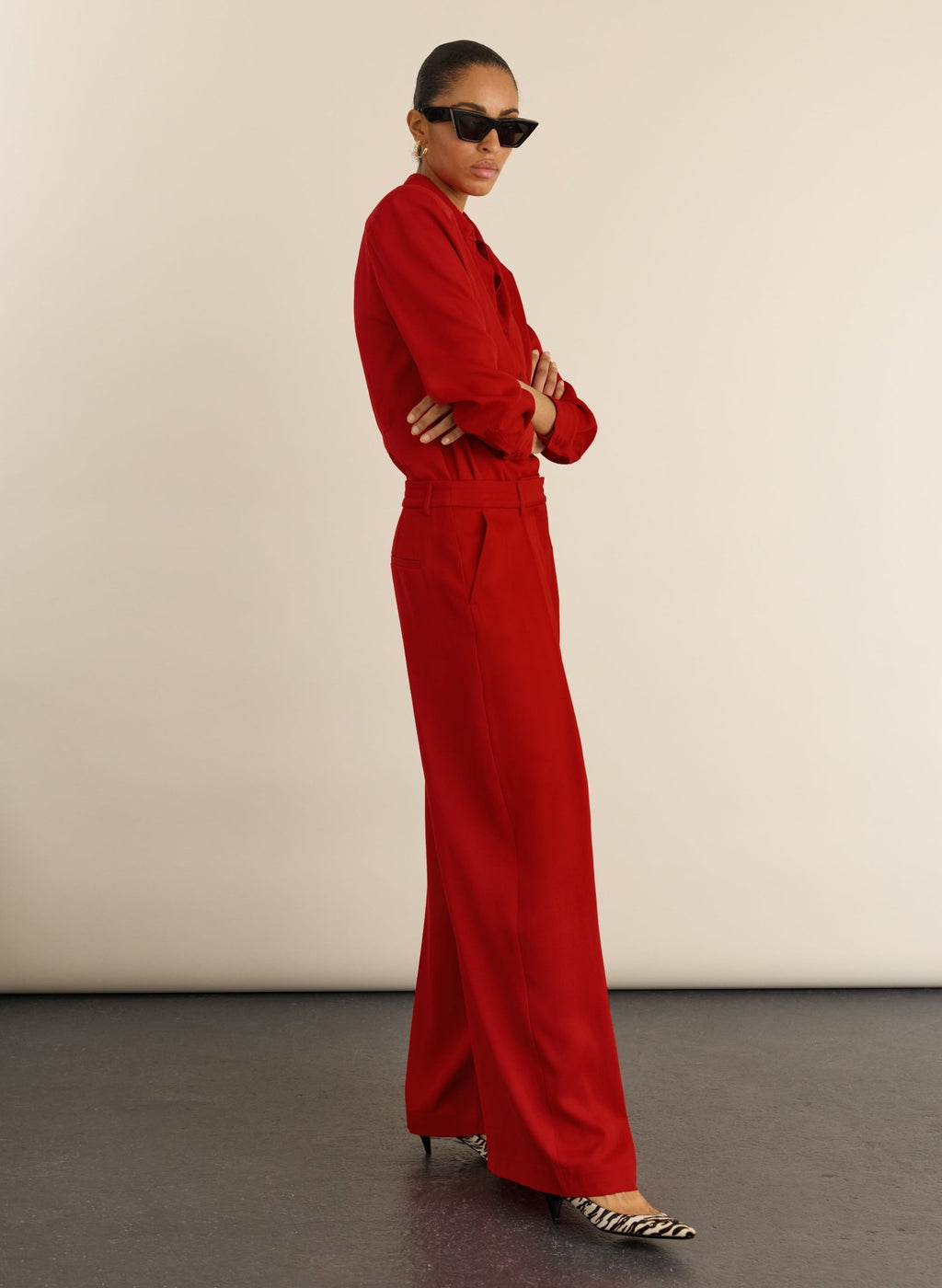 Safie Palazzo Sateen Trousers - Crimson Red Baukjen