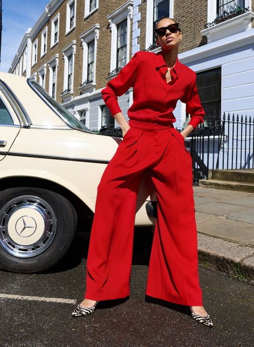 Safie Palazzo Sateen Trousers - Crimson Red Baukjen