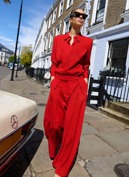 Safie Palazzo Sateen Trousers - Crimson Red Baukjen