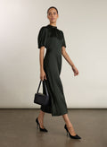 Saphy Satin Midi Dress - Khaki Baukjen