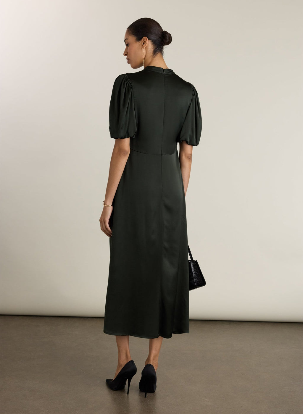 Saphy Satin Midi Dress - Khaki Baukjen