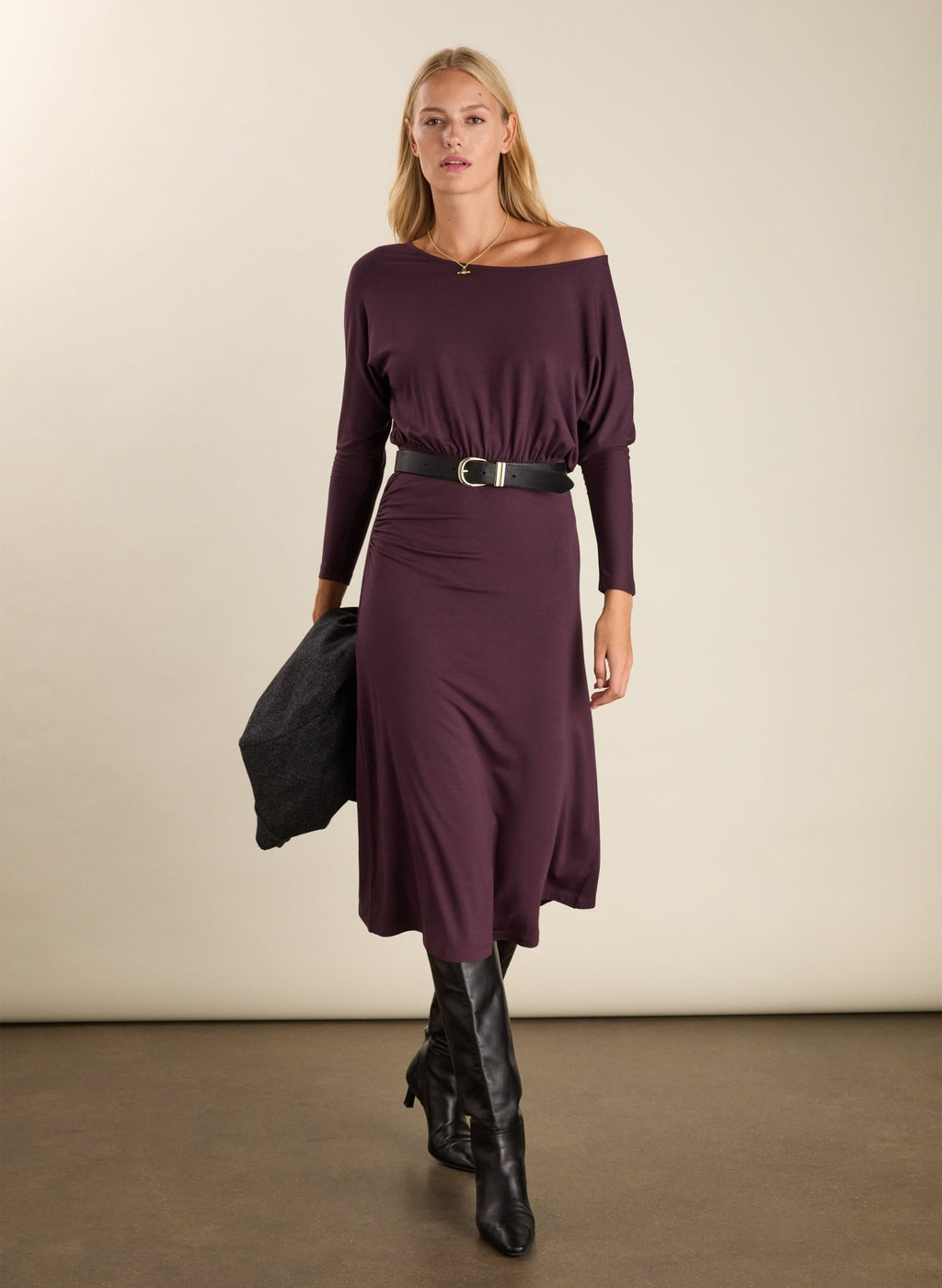 plum jersey dress Marina Rinaldi | Woman - Long draped jersey dress - Plum