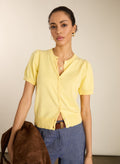 Sasha Organic Cotton Short Sleeve Cardigan - Butter Yellow Baukjen