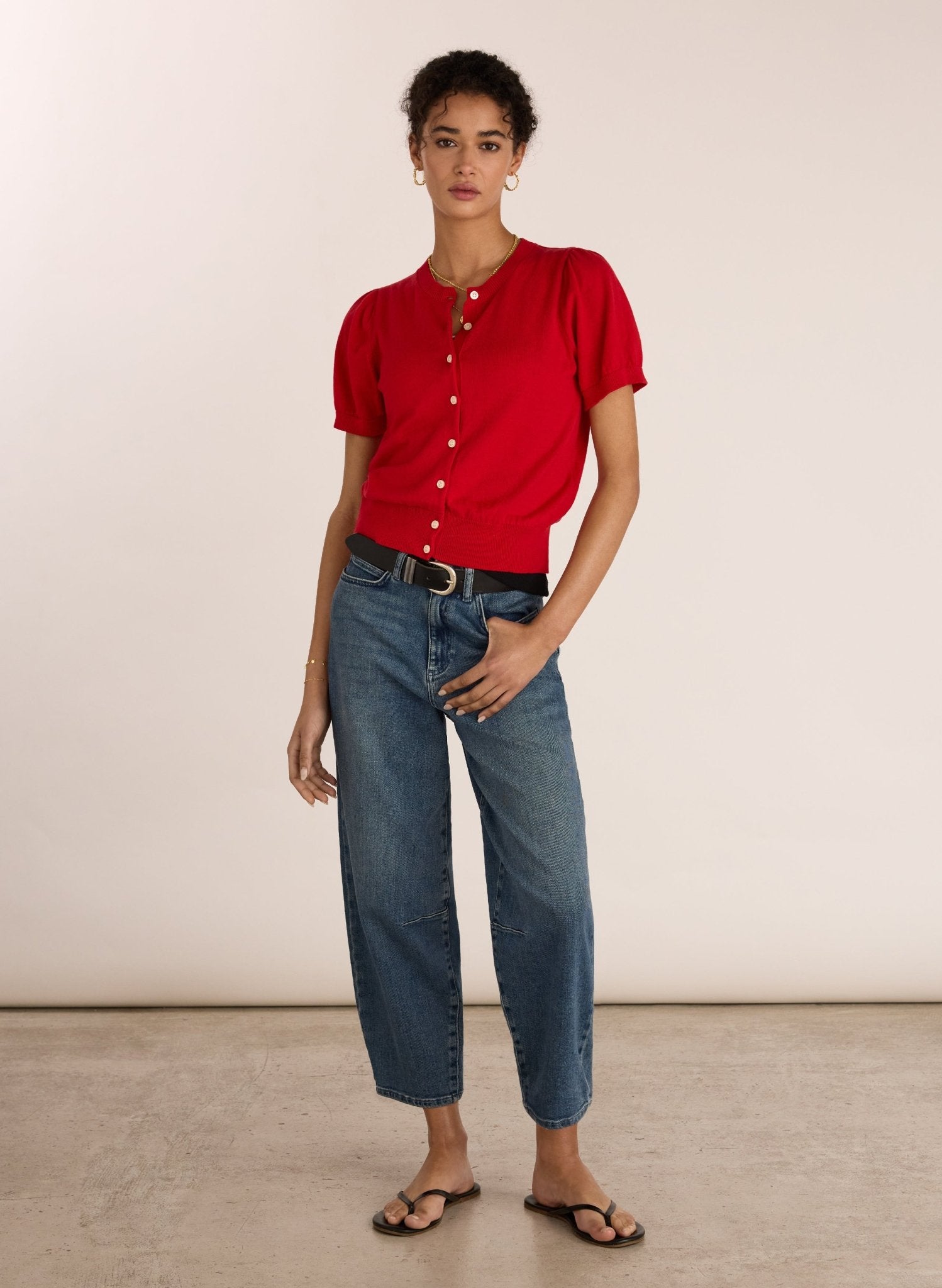 Sasha Organic Cotton Short Sleeve Cardigan - Crimson Red | Baukjen