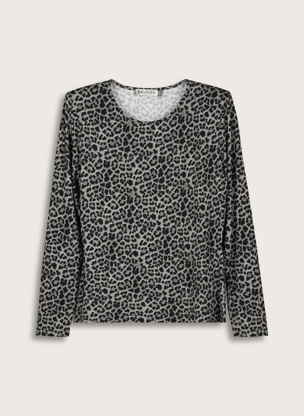 Shae Printed Jersey Crew Neck Top - Steel Leopard Baukjen