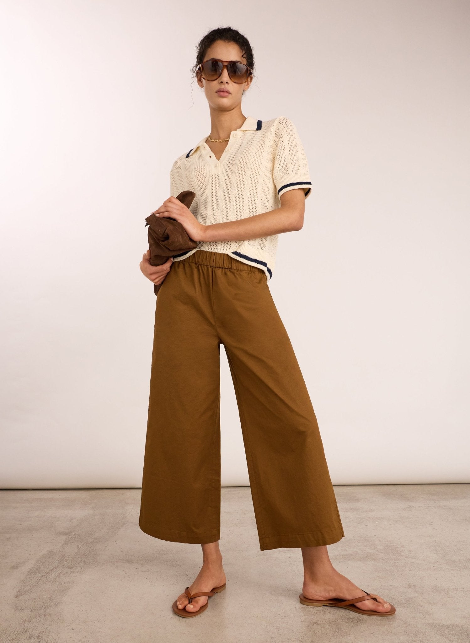 Shelby Organic Cotton Wide Leg Trousers - Milk Chocolate Baukjen