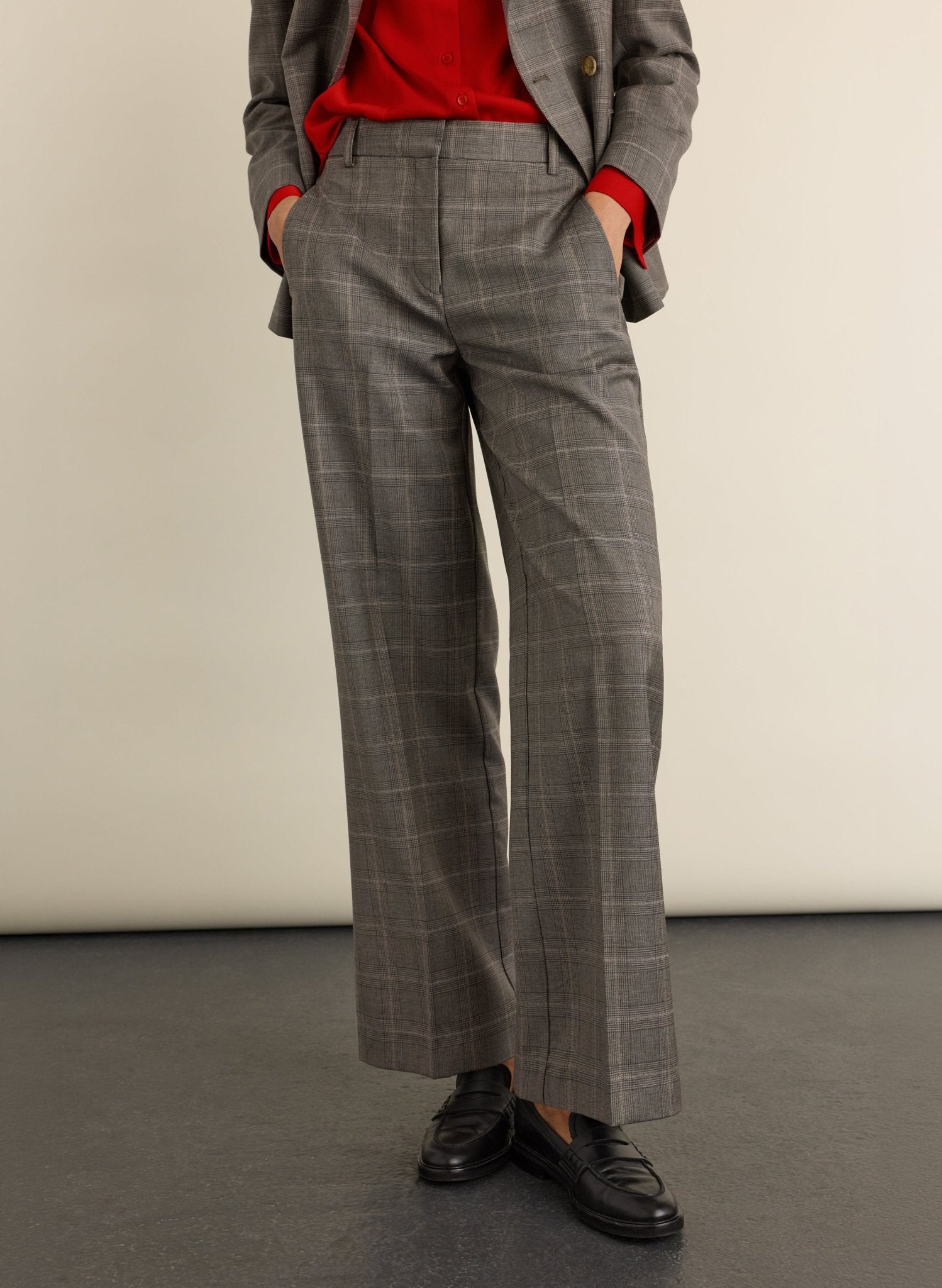 Sian Wide Leg Wool Trousers - Grey Check Baukjen