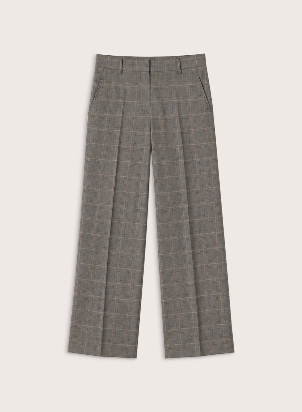 Sian Wide Leg Wool Trousers - Grey Check Baukjen