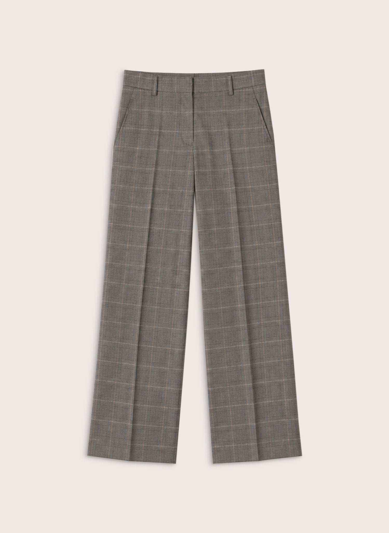 Sian Wide Leg Wool Trousers - Grey Check Baukjen