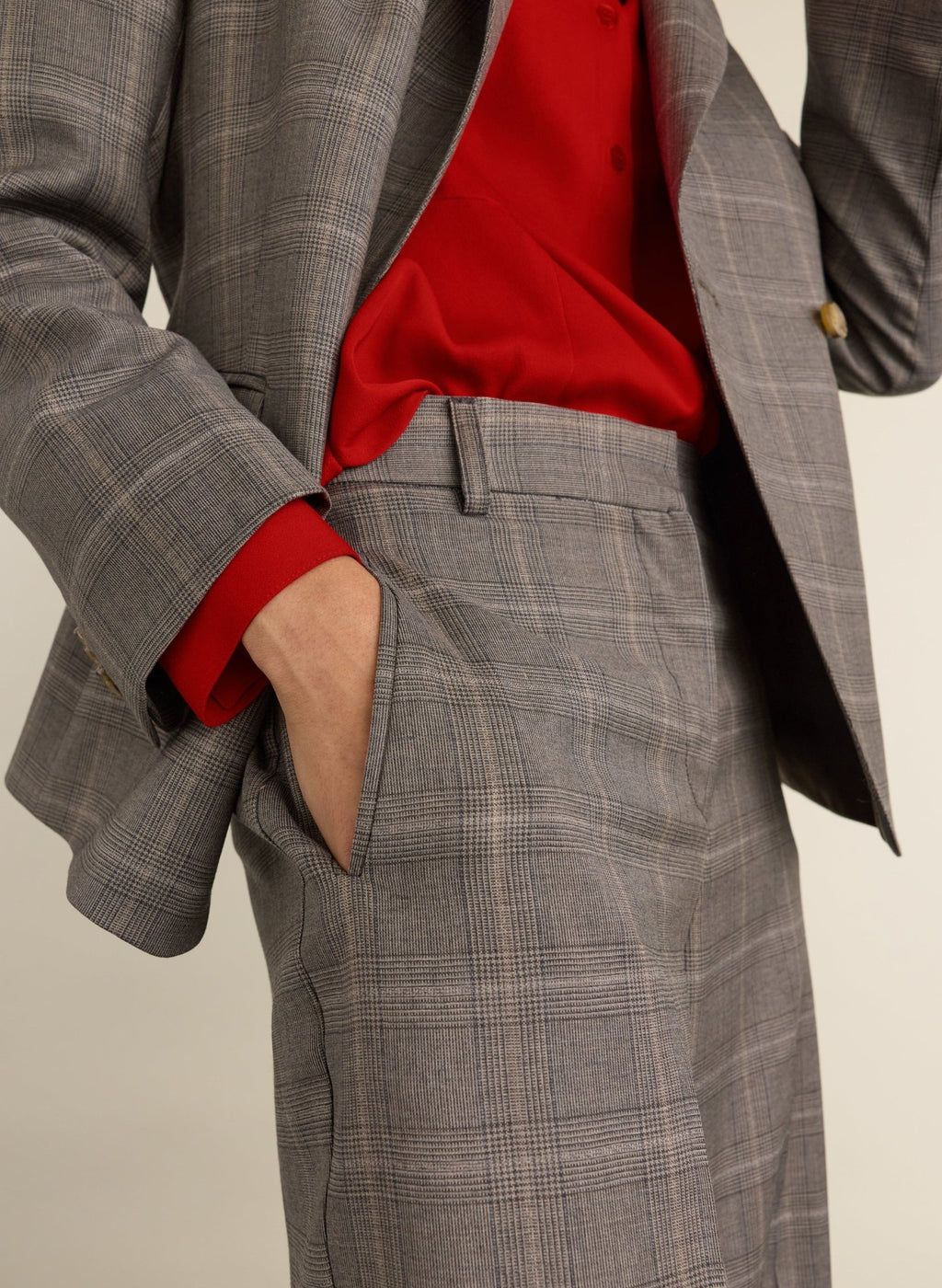 Sian Wide Leg Wool Trousers - Grey Check Baukjen