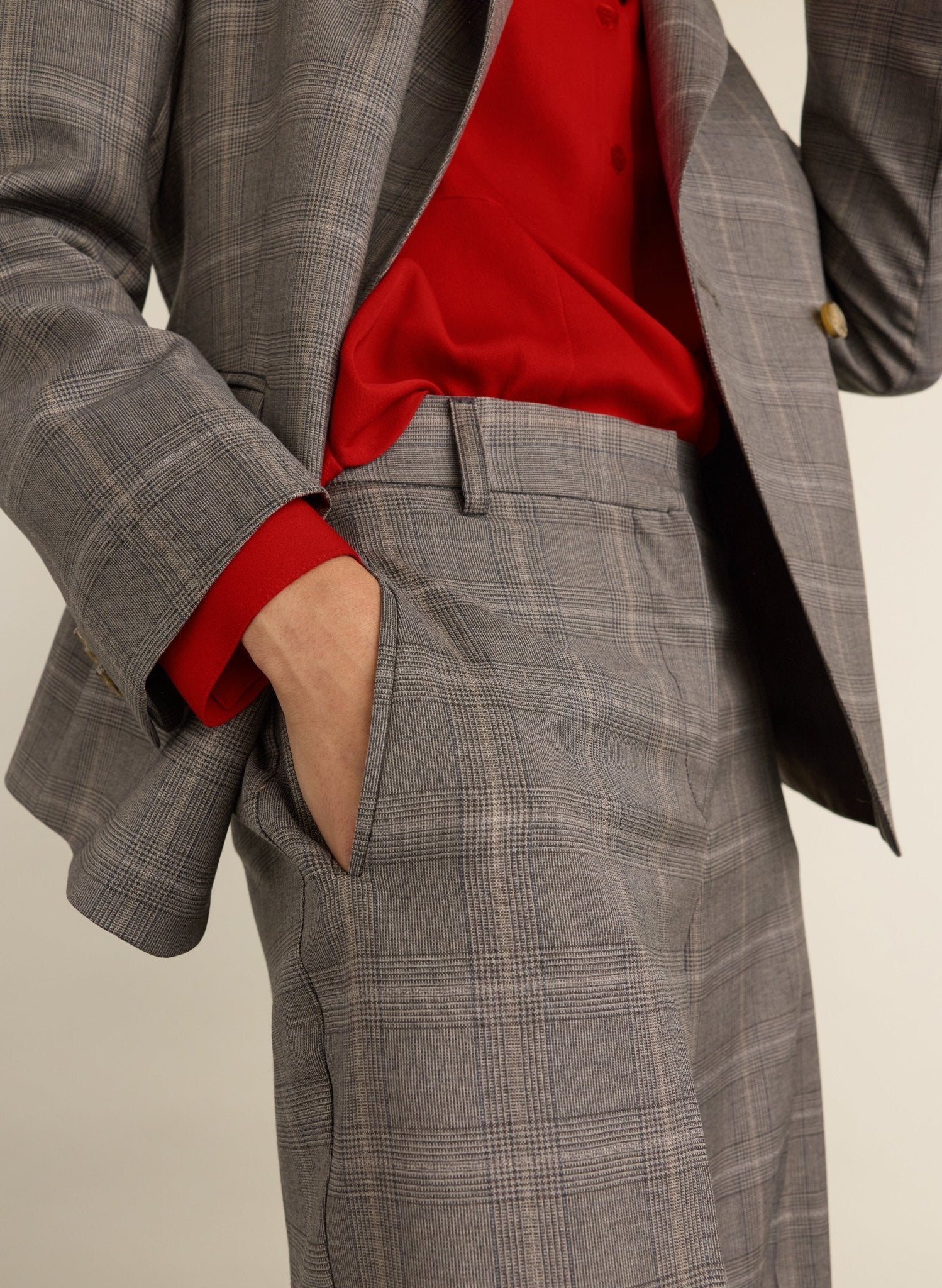 Sian Wide Leg Wool Trousers - Grey Check Baukjen