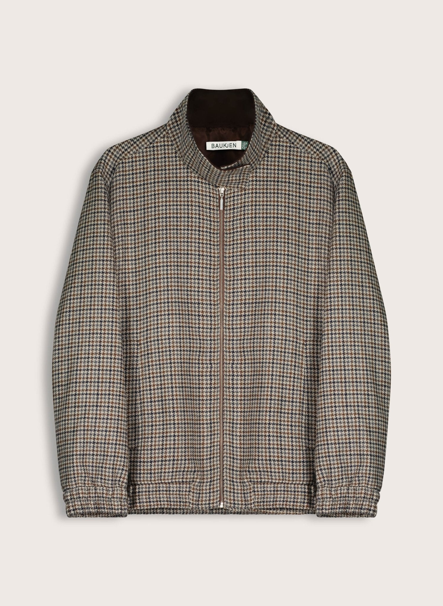 Sibel Wool Blend Tailored Bomber - Neutral Puppytooth Check Baukjen
