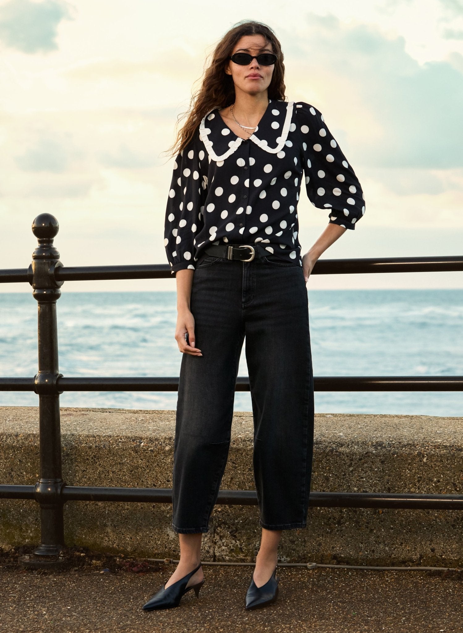 Sosha Printed Collar Detail Blouse - Black Polka Dot Print Baukjen