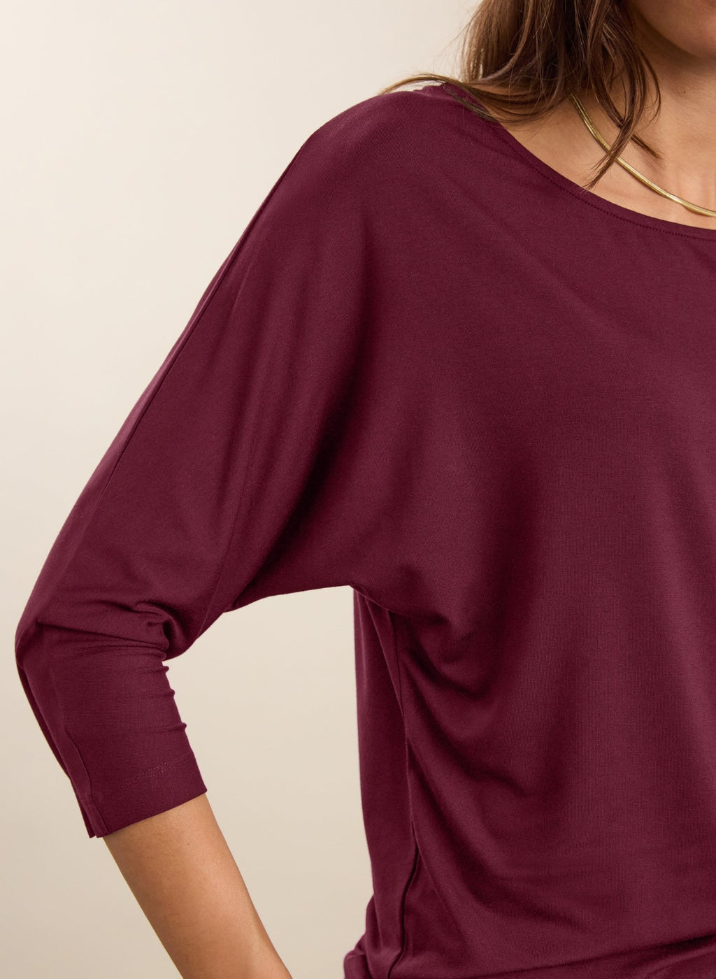 Spenser Relaxed Boat Neck Top - Burgundy Baukjen