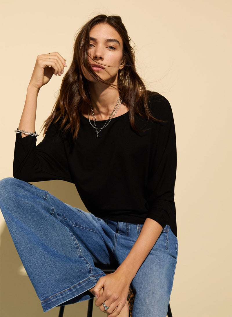 Spenser Relaxed Boat Neck Top - Caviar Black Baukjen