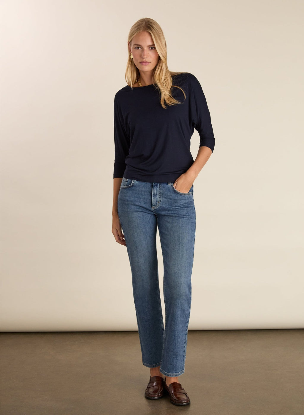 Spenser Relaxed Boat Neck Top - Classic Navy Baukjen