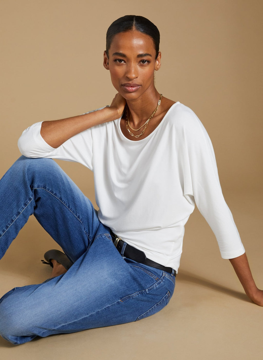 Spenser Relaxed Boat Neck Top - Pure White Baukjen