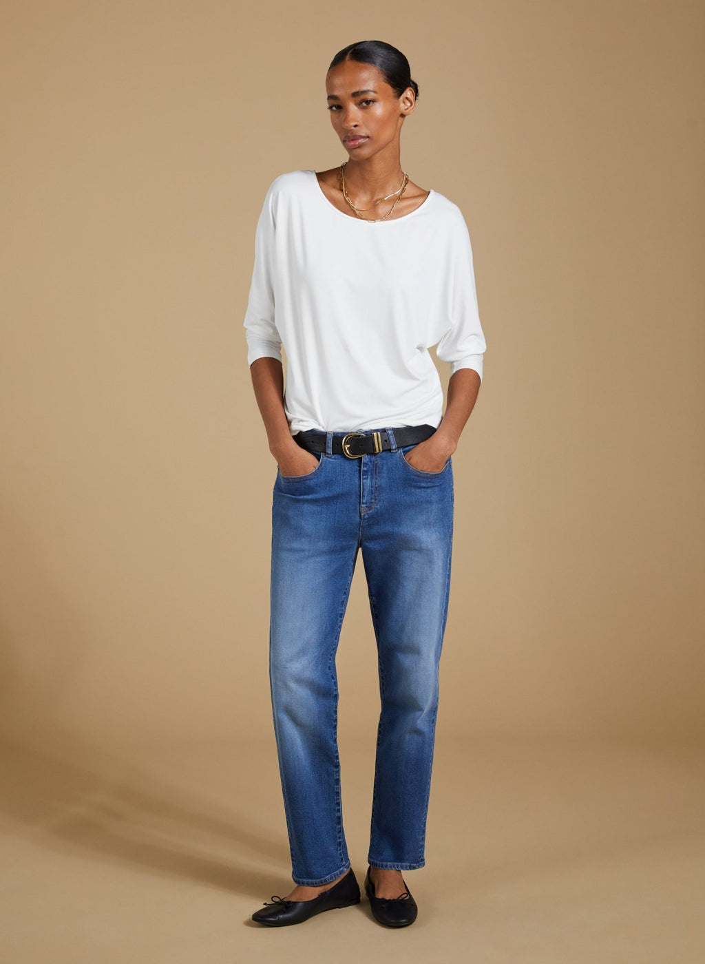 Spenser Relaxed Boat Neck Top - Pure White Baukjen