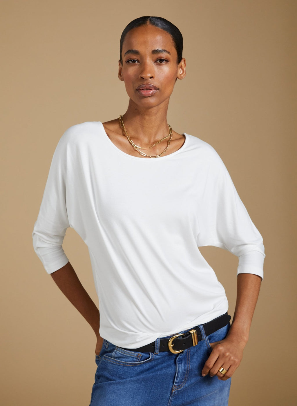 Spenser Relaxed Boat Neck Top - Pure White Baukjen