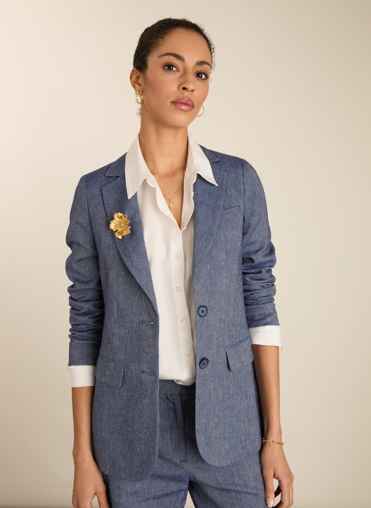Stina Linen Blazer - Indigo Baukjen