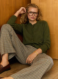 Suna Wool Blend Crew Neck Cardigan - Dark Olive Baukjen