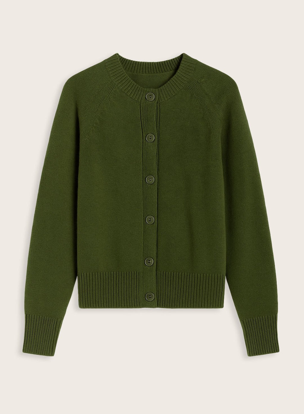 Suna Wool Blend Crew Neck Cardigan - Dark Olive Baukjen