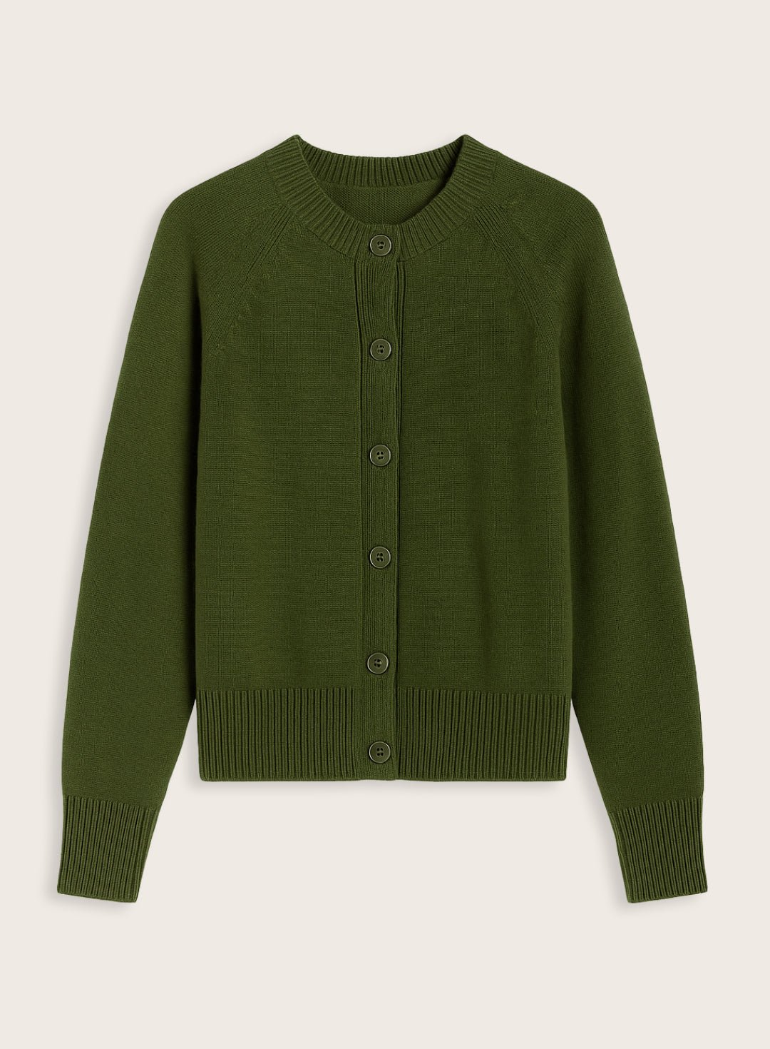Suna Wool Blend Crew Neck Cardigan - Dark Olive Baukjen