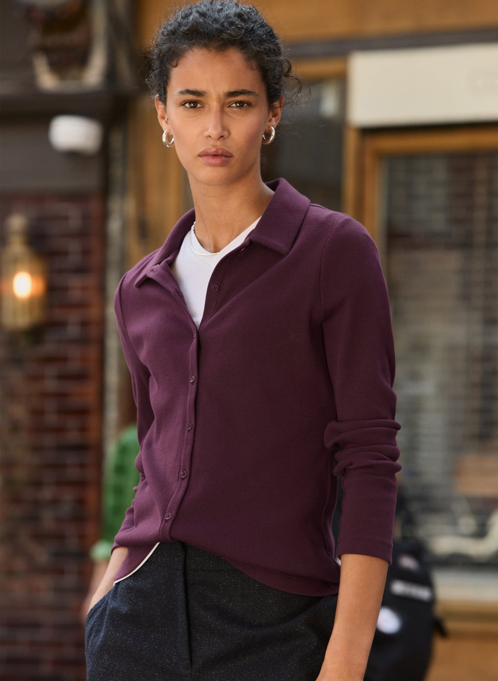 Susan Organic Cotton Button Down Top - Plum Baukjen