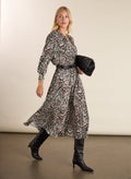 Susannah Printed Midi Dress - Black Whirlpool Baukjen