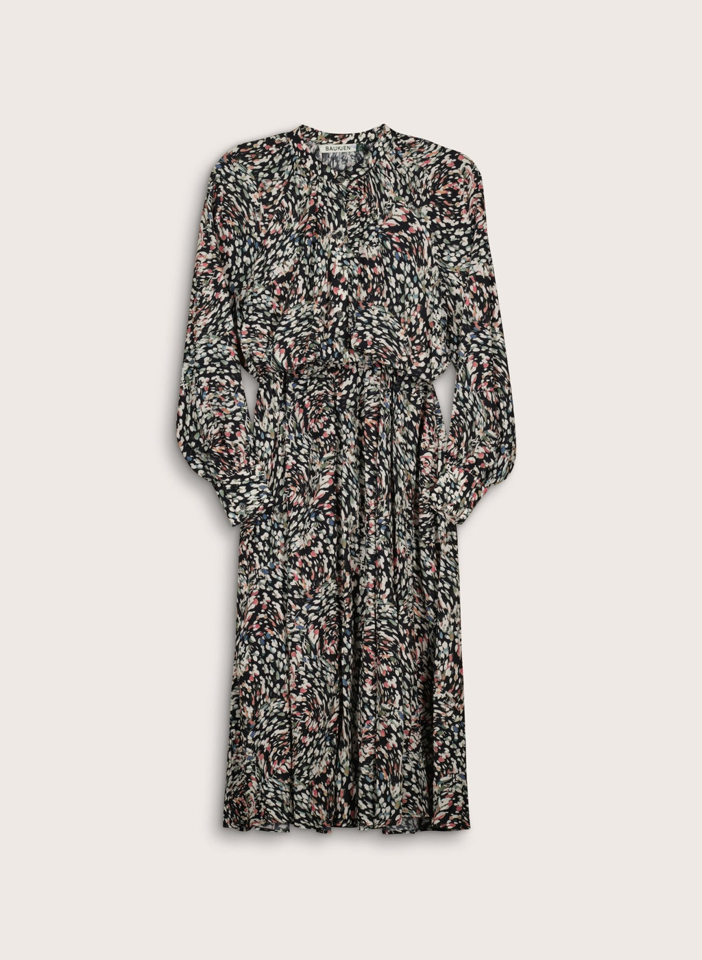 Susannah Printed Midi Dress - Black Whirlpool Baukjen