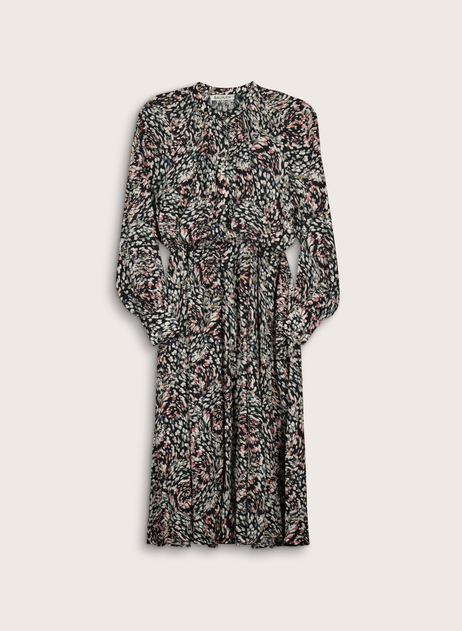 Susannah Printed Midi Dress - Black Whirlpool Baukjen