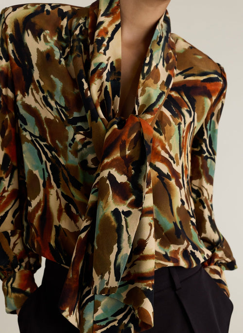 Tamara Printed Blouse - Brown Abstract Baukjen