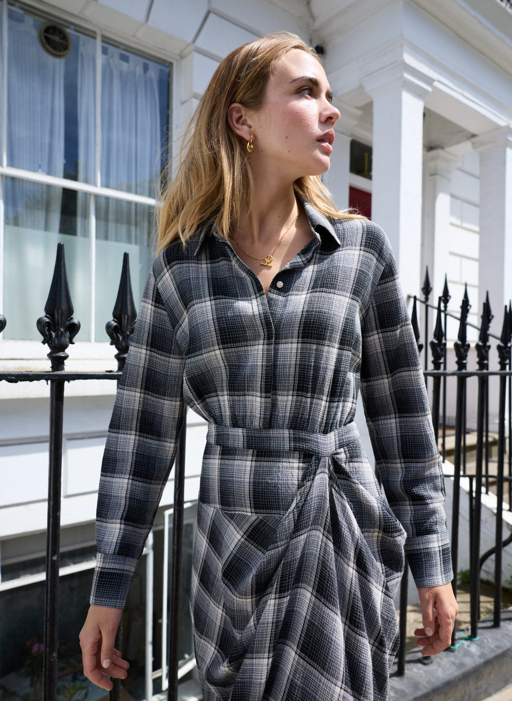 Tami Check Shirt Dress - Grey Check Baukjen