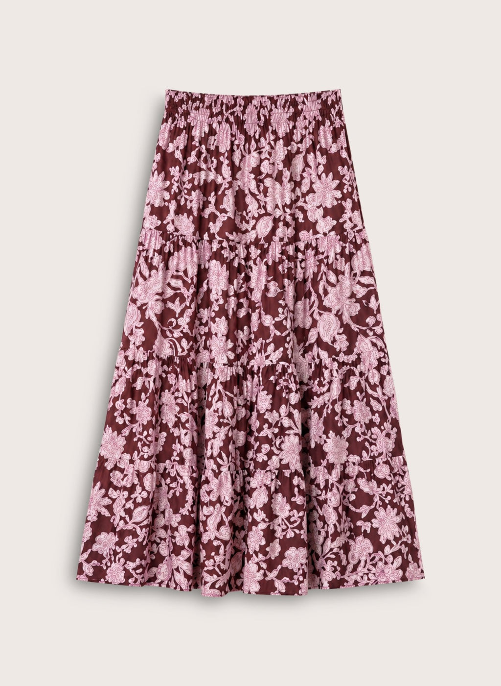 Tammy Organic Printed Midi Skirt - Burgundy Summer Floral Baukjen