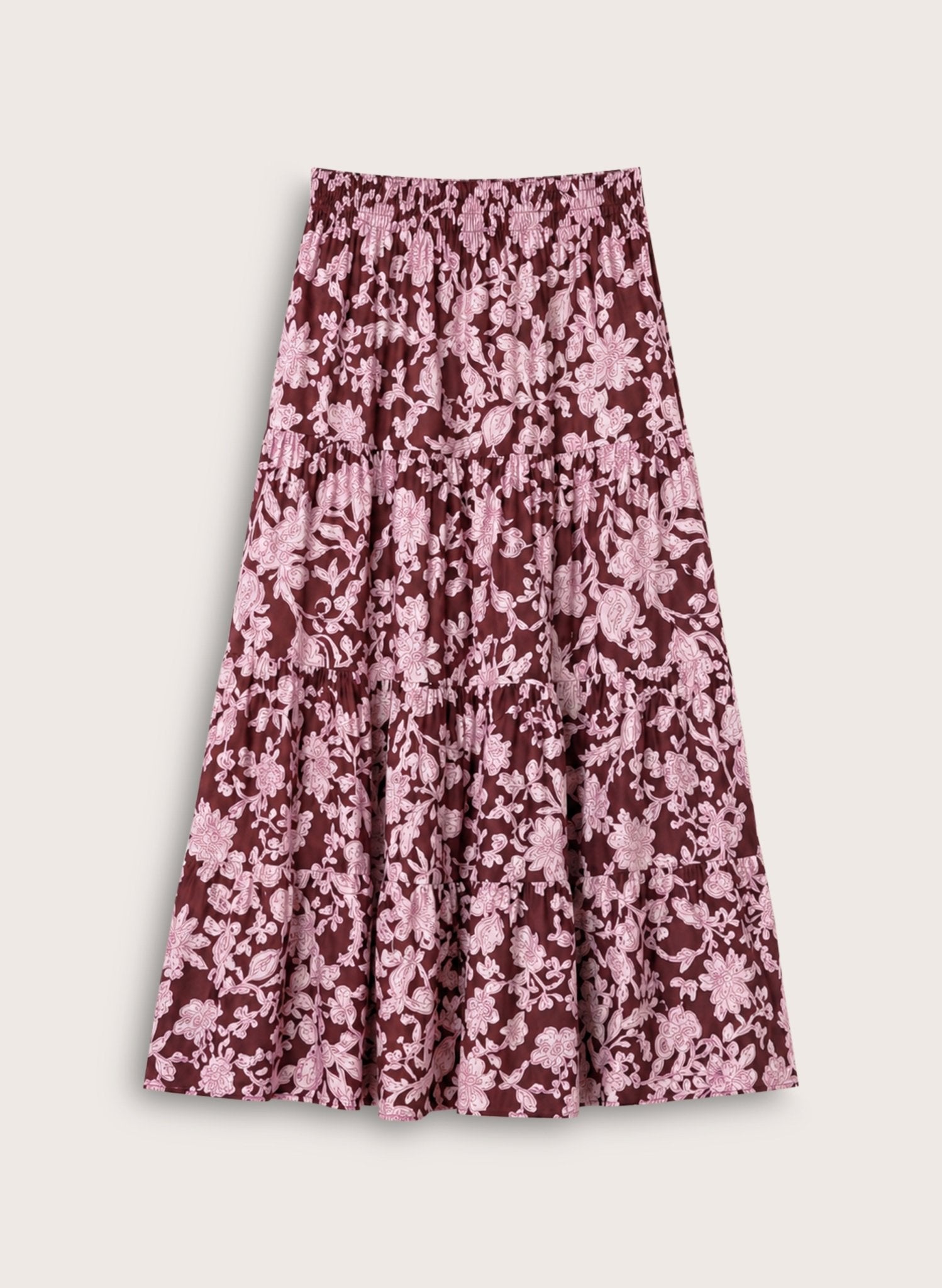 Tammy Organic Printed Midi Skirt - Burgundy Summer Floral Baukjen
