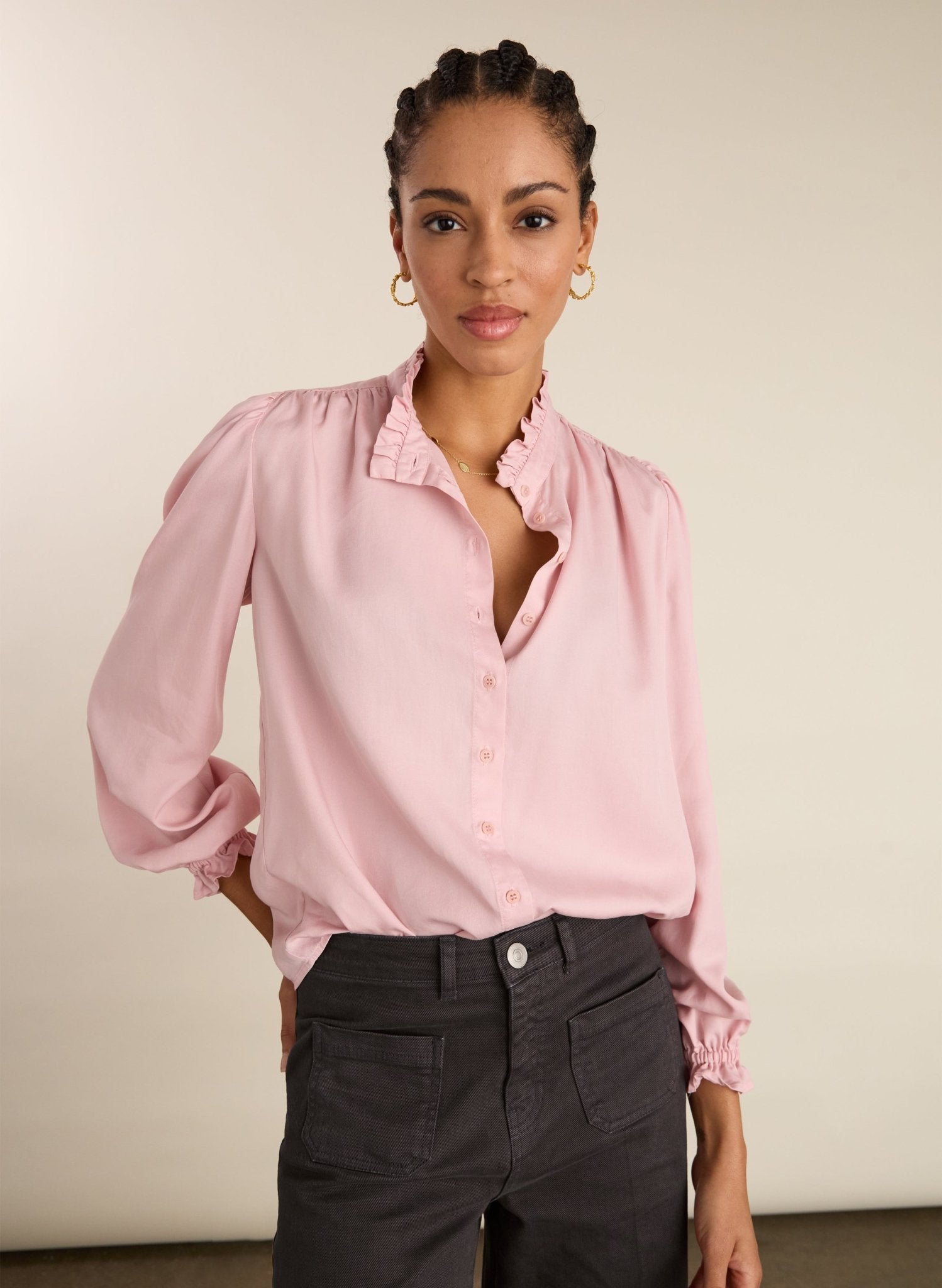 Tara Frill Neck Blouse - Pastel Pink | Baukjen