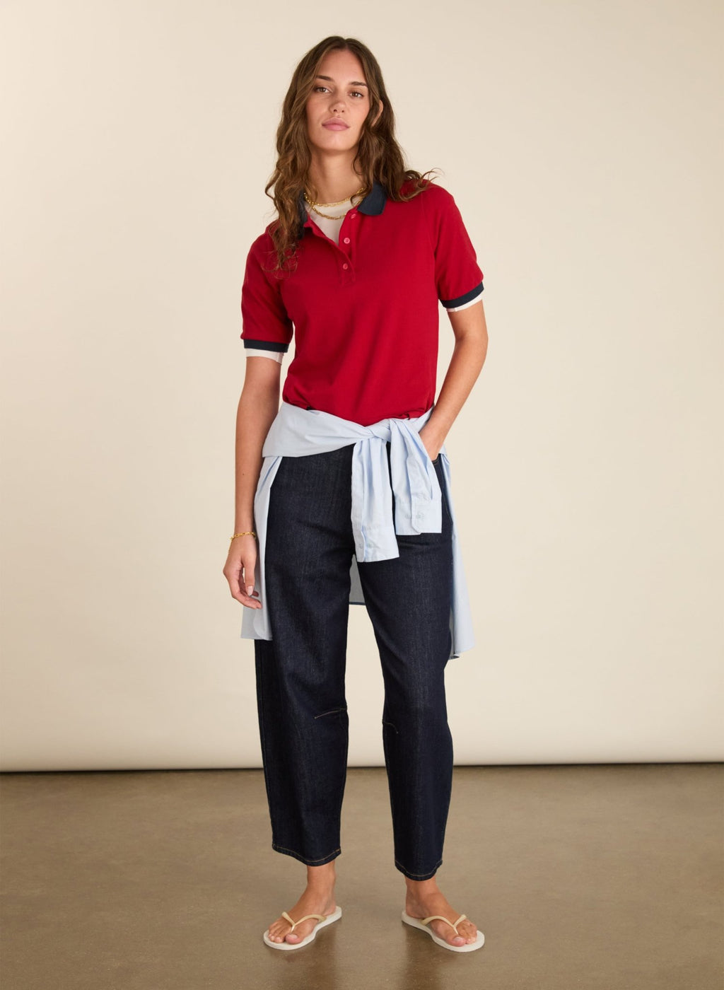 Tatum Contrast Collar Polo Tee - Crimson Red Baukjen