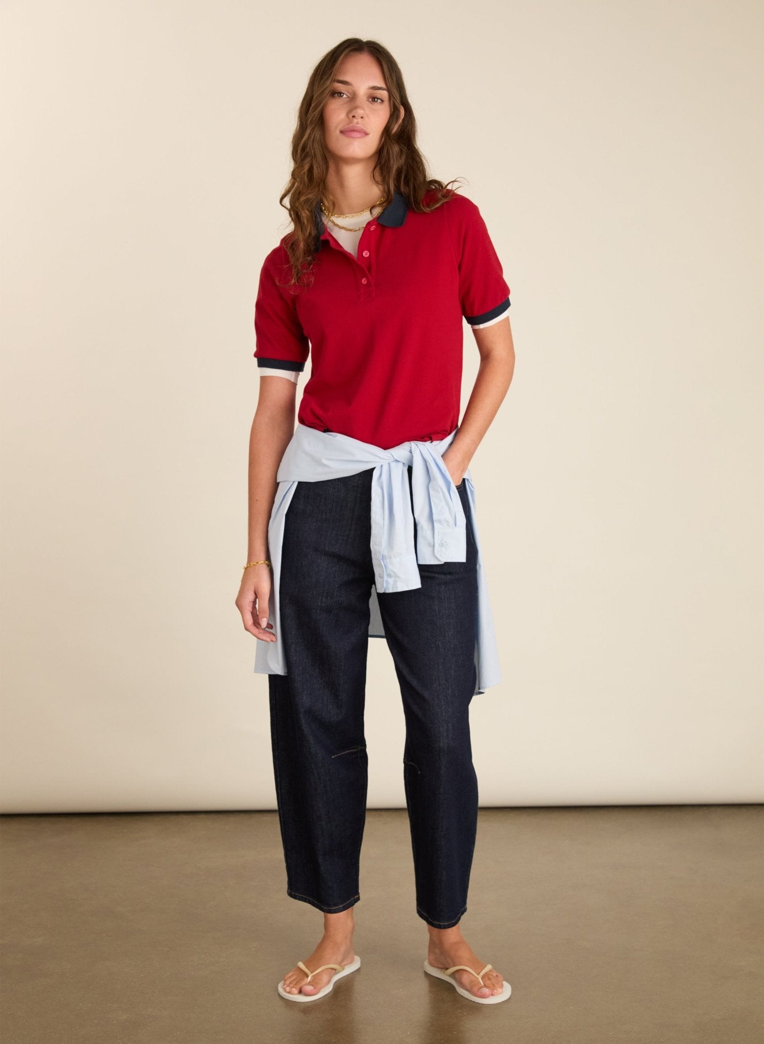 Tatum Contrast Collar Polo Tee - Crimson Red Baukjen