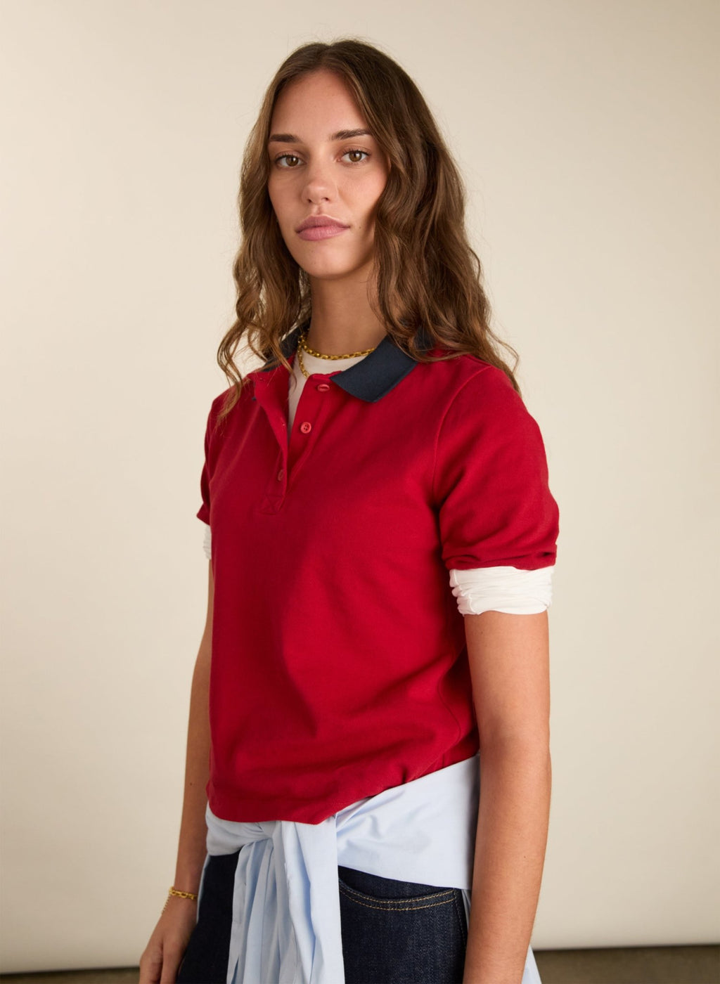 Tatum Contrast Collar Polo Tee - Crimson Red Baukjen