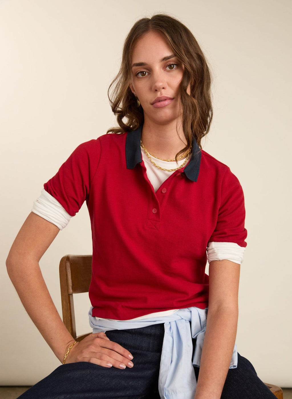 Tatum Contrast Collar Polo Tee - Crimson Red Baukjen